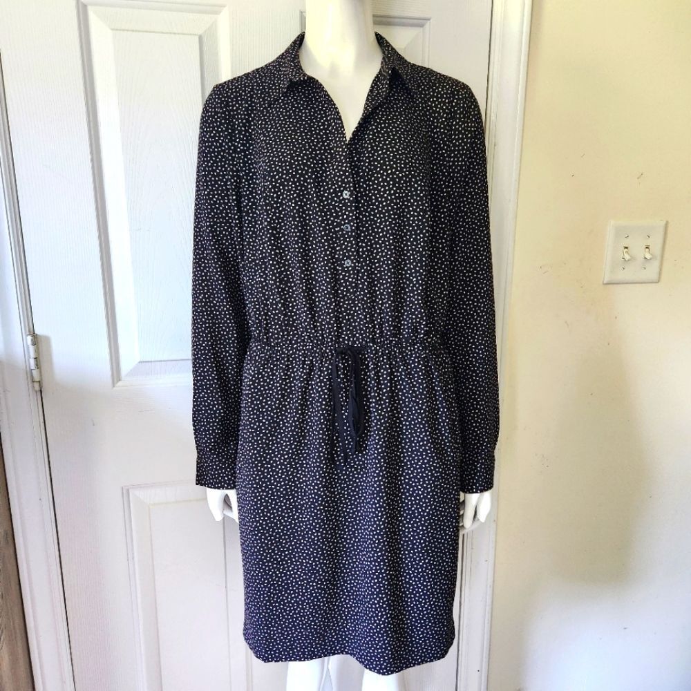 Loft Black White Speckled Buttoned Drawstring Dress Size 8